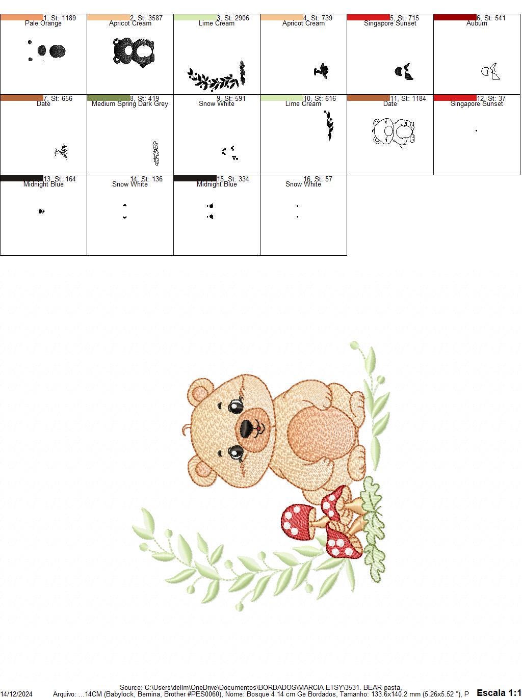 Female Brown Bear embroidery designs - Woodland Wild Animal machine embroidery pattern - Bear with mushrooms file - Instant download pes jef