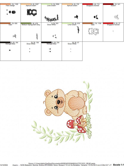 Female Brown Bear embroidery designs - Woodland Wild Animal machine embroidery pattern - Bear with mushrooms file - Instant download pes jef