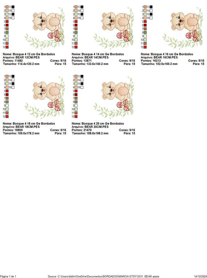 Female Brown Bear embroidery designs - Woodland Wild Animal machine embroidery pattern - Bear with mushrooms file - Instant download pes jef