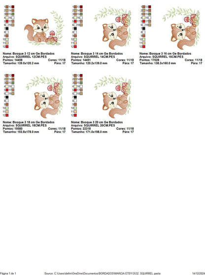 Male Squirrel embroidery design - Woodland wild Animal machine embroidery pattern - Squirrel with mushrooms laurel frame - Instant download