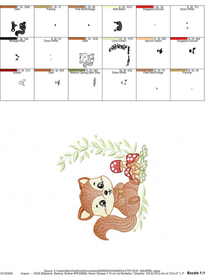 Male Squirrel embroidery design - Woodland wild Animal machine embroidery pattern - Squirrel with mushrooms laurel frame - Instant download