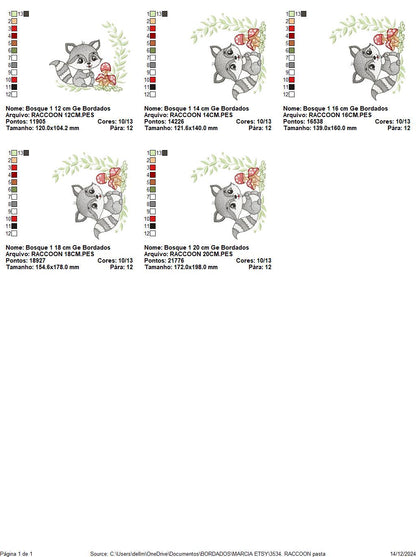 Male Raccoon embroidery designs - Baby boy Woodland animal Ringtail with laurel and mushrooms machine embroidery pattern - Instant download