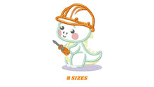 Load image into Gallery viewer, Dinosaur embroidery designs - Constructor Dino embroidery machine embroidery pattern - Contractor Safety Helmet Applique - Instant download
