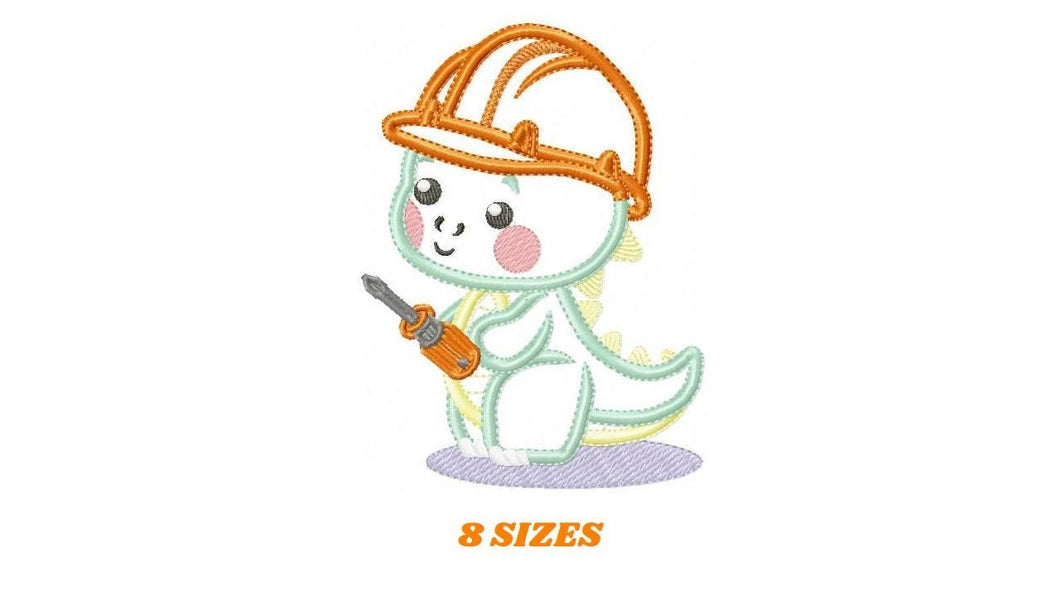 Dinosaur embroidery designs - Constructor Dino embroidery machine embroidery pattern - Contractor Safety Helmet Applique - Instant download