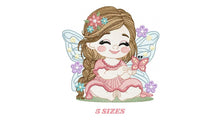 Load image into Gallery viewer, Forest Fairy embroidery designs - Baby girl embroidery design machine embroidery pattern - Magical Pixie with flowers - Instant Download pes
