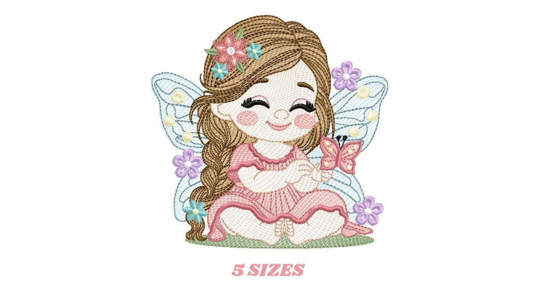 Forest Fairy embroidery designs - Baby girl embroidery design machine embroidery pattern - Magical Pixie with flowers - Instant Download pes