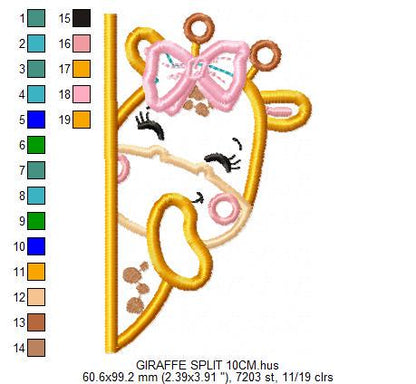 Female Giraffe with lace embroidery design - Peek a boo Safari Animal split machine embroidery pattern - Giraffe applique - instant download