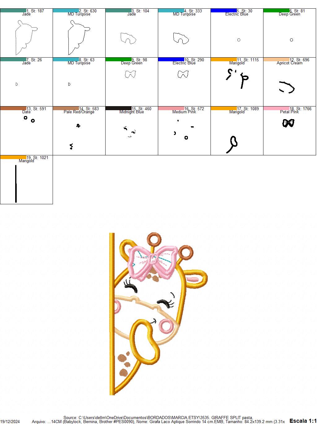 Female Giraffe with lace embroidery design - Peek a boo Safari Animal split machine embroidery pattern - Giraffe applique - instant download
