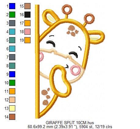 Peek-a-boo Giraffe split embroidery design - Safari Wild Animal machine embroidery pattern - Giraffe applique file - Instant download pes