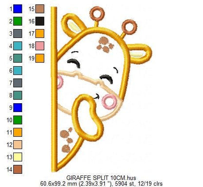 Peek-a-boo Giraffe split embroidery design - Safari Wild Animal machine embroidery pattern - Giraffe applique file - Instant download pes