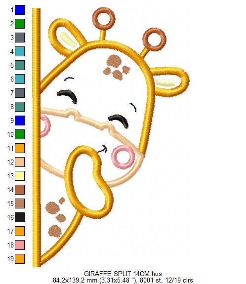 Peek-a-boo Giraffe split embroidery design - Safari Wild Animal machine embroidery pattern - Giraffe applique file - Instant download pes