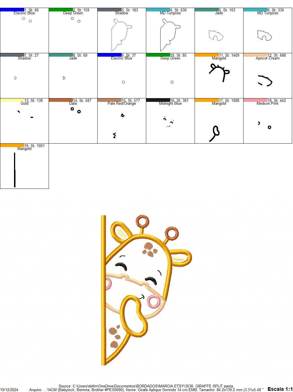Peek-a-boo Giraffe split embroidery design - Safari Wild Animal machine embroidery pattern - Giraffe applique file - Instant download pes