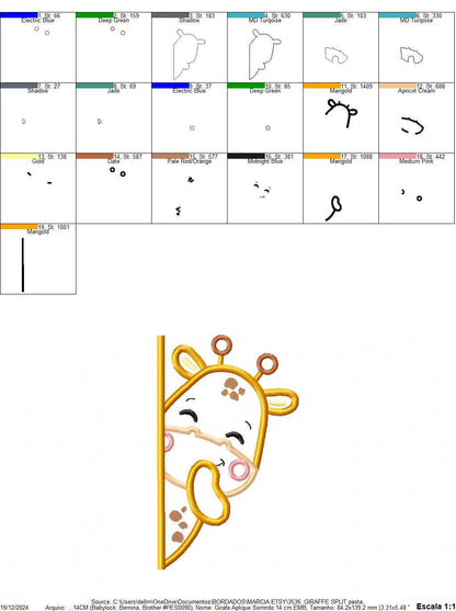 Peek-a-boo Giraffe split embroidery design - Safari Wild Animal machine embroidery pattern - Giraffe applique file - Instant download pes
