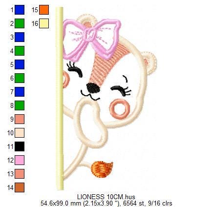 Peek a boo Lioness with lace embroidery designs - Safari wild animal split machine embroidery pattern - Lioness applique - Instant download