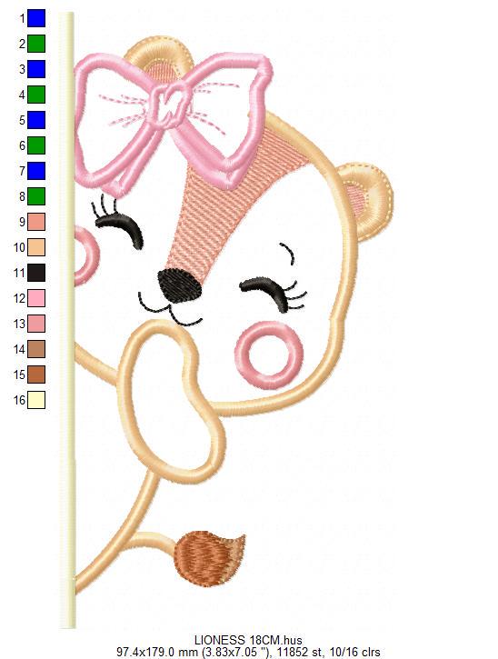 Peek a boo Lioness with lace embroidery designs - Safari wild animal split machine embroidery pattern - Lioness applique - Instant download