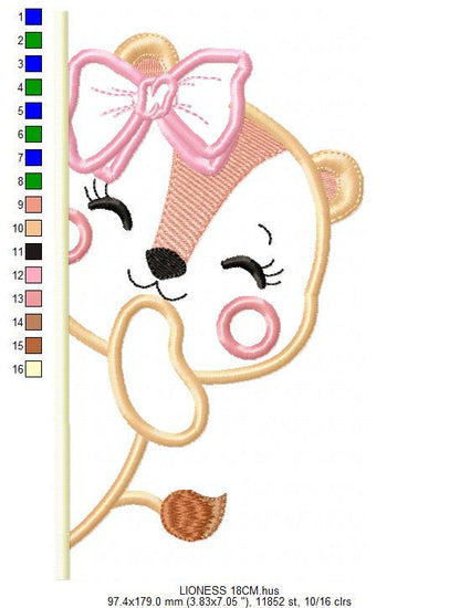 Peek a boo Lioness with lace embroidery designs - Safari wild animal split machine embroidery pattern - Lioness applique - Instant download