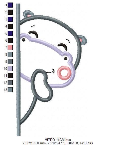 Peek a boo Hippo split embroidery designs - Wild Safari animal machine embroidery pattern - Hippo applique pattern - Instant download pes