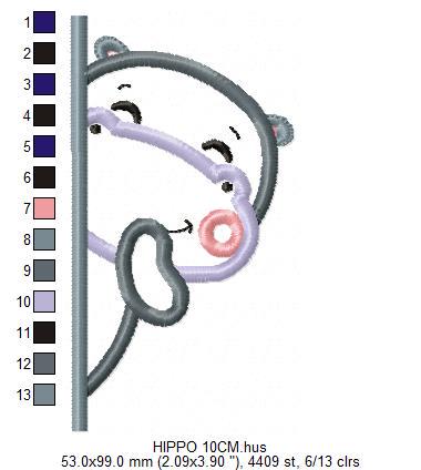 Peek a boo Hippo split embroidery designs - Wild Safari animal machine embroidery pattern - Hippo applique pattern - Instant download pes