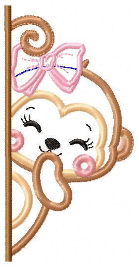Female Monkey with lace embroidery designs - Peek a boo safari animal split machine embroidery pattern - Monkey applique - Instant download