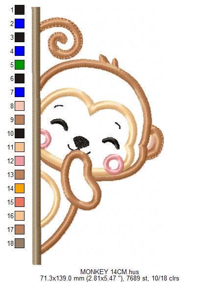 Peek a boo Monkey split embroidery design - Safari wild animal machine embroidery pattern - Baby Boy Monkey applique - Instant download pes