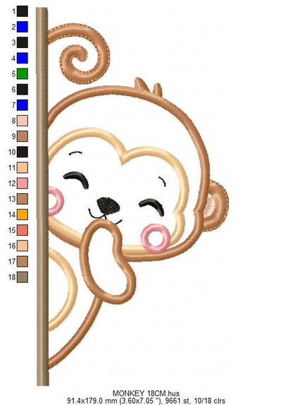 Peek a boo Monkey split embroidery design - Safari wild animal machine embroidery pattern - Baby Boy Monkey applique - Instant download pes