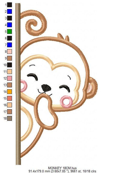 Peek a boo Monkey split embroidery design - Safari wild animal machine embroidery pattern - Baby Boy Monkey applique - Instant download pes