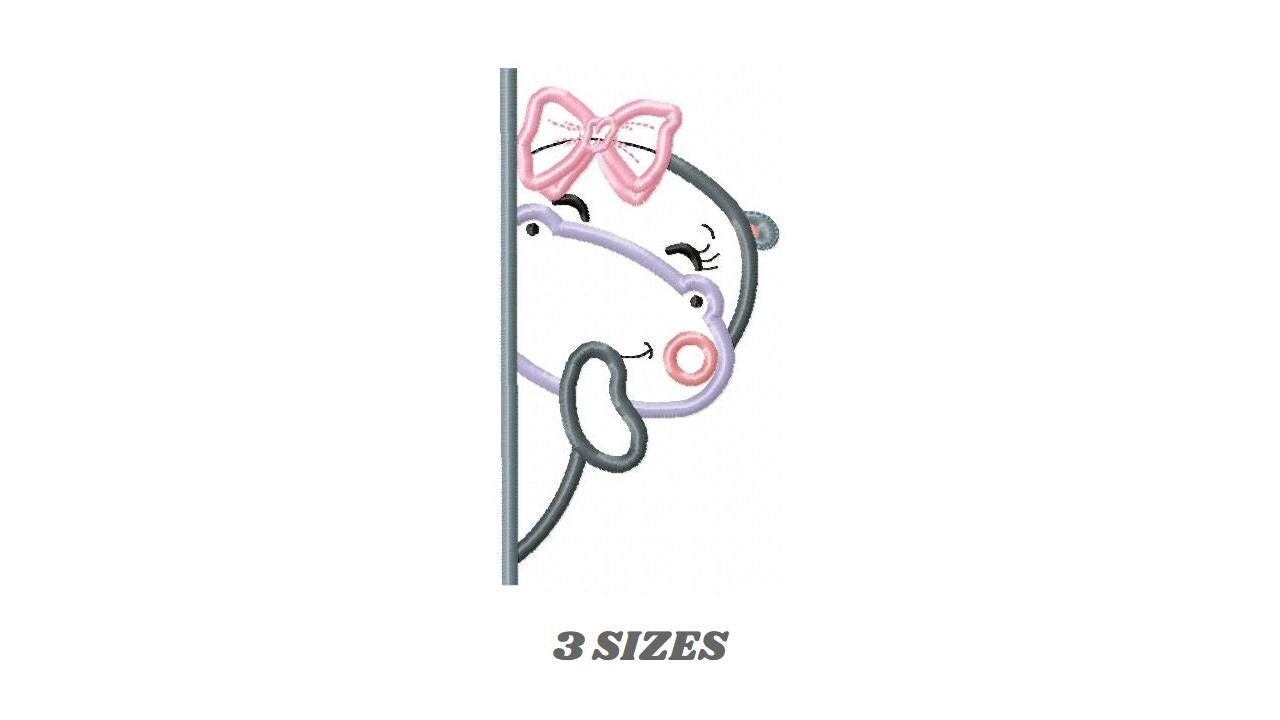 Female Hippo with lace embroidery designs - Peek a boo Safari animal split machine embroidery pattern - Hippo applique - Instant download