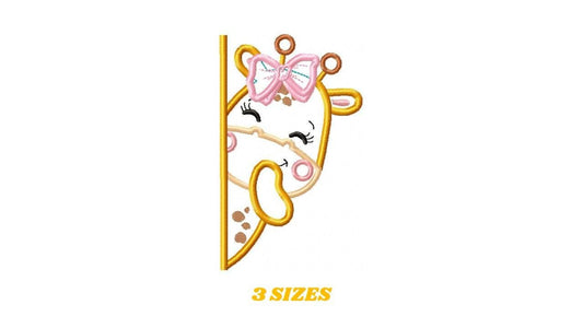 Female Giraffe with lace embroidery design - Peek a boo Safari Animal split machine embroidery pattern - Giraffe applique - instant download