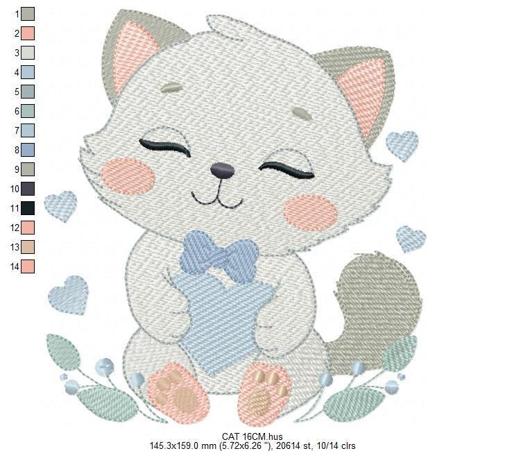 Cat with bow tie embroidery design - Love Kitty embroidery designs machine embroidery pattern - Baby boy file - Instant download pes jef dst