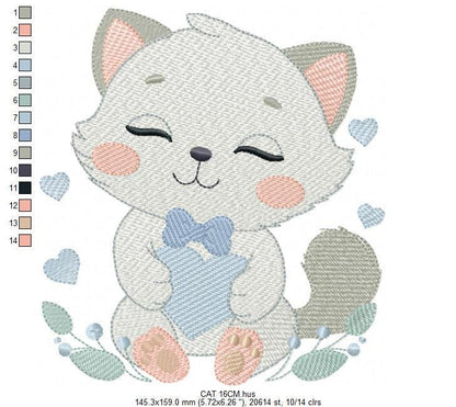 Cat with bow tie embroidery design - Love Kitty embroidery designs machine embroidery pattern - Baby boy file - Instant download pes jef dst