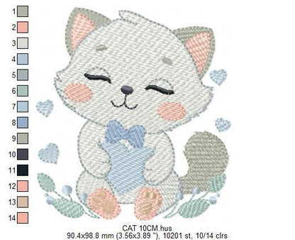 Cat with bow tie embroidery design - Love Kitty embroidery designs machine embroidery pattern - Baby boy file - Instant download pes jef dst