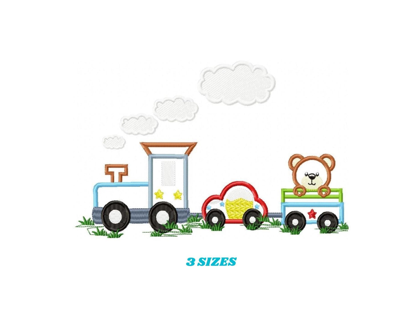 Train embroidery designs - Vehicle applique machine embroidery pattern - Baby boy file - Train with wagon applique - Instant download pes