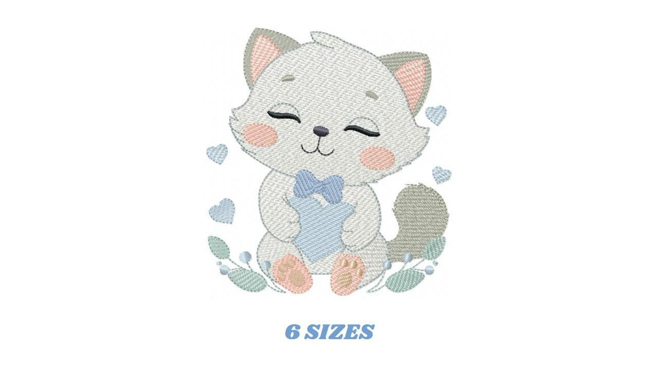 Cat with bow tie embroidery design - Love Kitty embroidery designs machine embroidery pattern - Baby boy file - Instant download pes jef dst