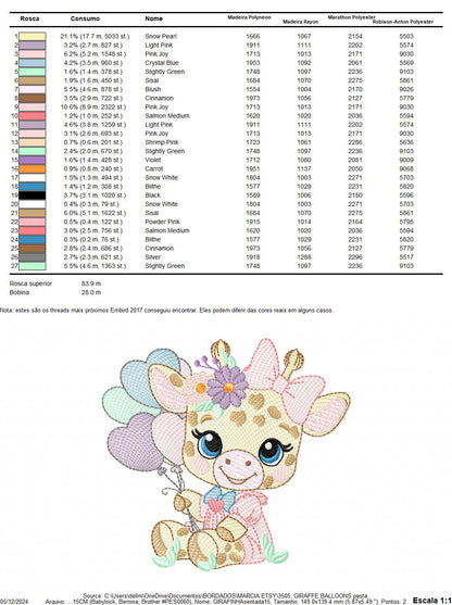 Giraffe with balloons embroidery design - Safari Animal with flowers embroidery machine pattern - Girl Giraffe with lace - Instant download