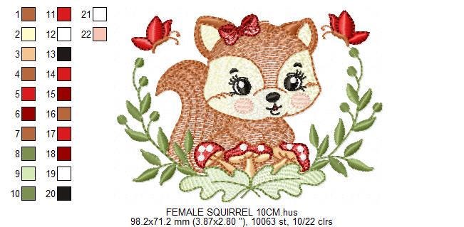 Female Squirrel with lace and bees embroidery design - Woodland Animal embroidery designs machine embroidery pattern - Instant download pes