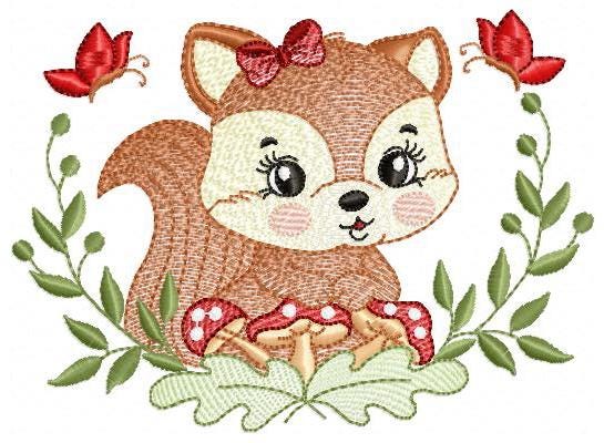 Female Squirrel with lace and bees embroidery design - Woodland Animal embroidery designs machine embroidery pattern - Instant download pes