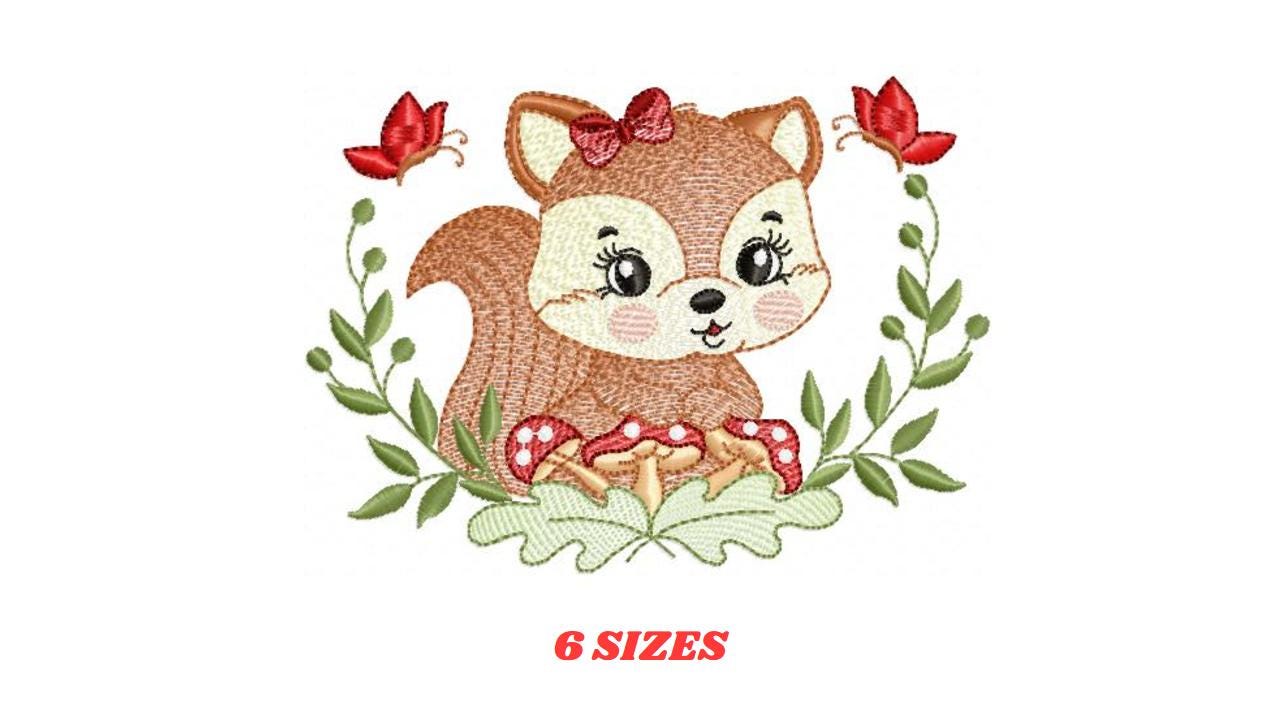 Female Squirrel with lace and bees embroidery design - Woodland Animal embroidery designs machine embroidery pattern - Instant download pes