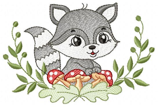 Raccoon embroidery designs - Woodland Forest Animal embroidery design machine embroidery pattern - Raccoon with mushrooms - Instant download