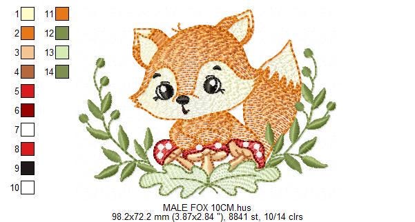 Red Fox embroidery designs - Woodland Forest Animal embroidery design machine embroidery pattern - Boy Fox with mushrooms - Instant download