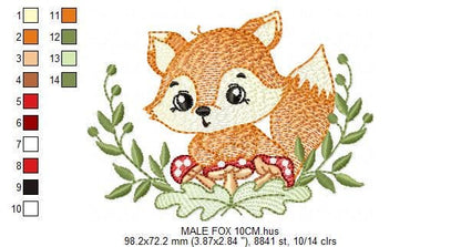 Red Fox embroidery designs - Woodland Forest Animal embroidery design machine embroidery pattern - Boy Fox with mushrooms - Instant download