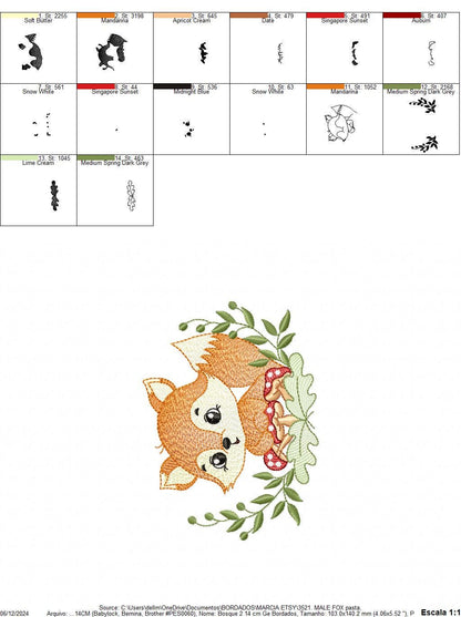 Red Fox embroidery designs - Woodland Forest Animal embroidery design machine embroidery pattern - Boy Fox with mushrooms - Instant download