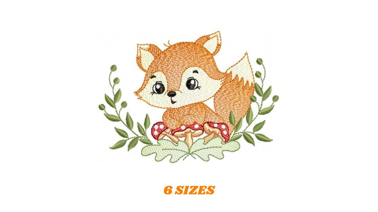 Red Fox embroidery designs - Woodland Forest Animal embroidery design machine embroidery pattern - Boy Fox with mushrooms - Instant download