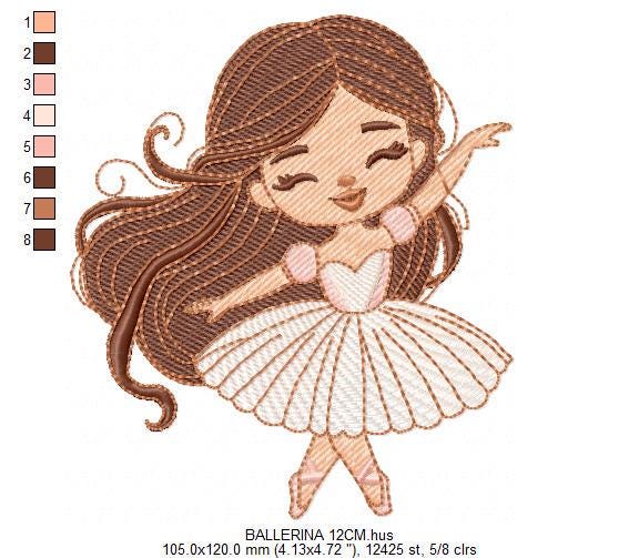 Long hair Ballerina embroidery designs - Ballet dancer machine embroidery pattern - Baby girl file - Instant download pes jef dst vp3 xxx