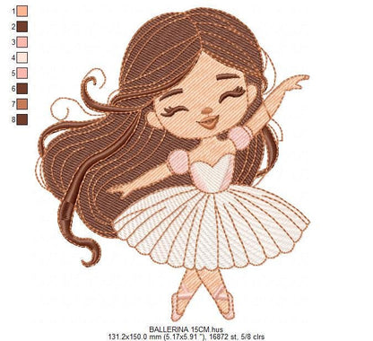 Long hair Ballerina embroidery designs - Ballet dancer machine embroidery pattern - Baby girl file - Instant download pes jef dst vp3 xxx