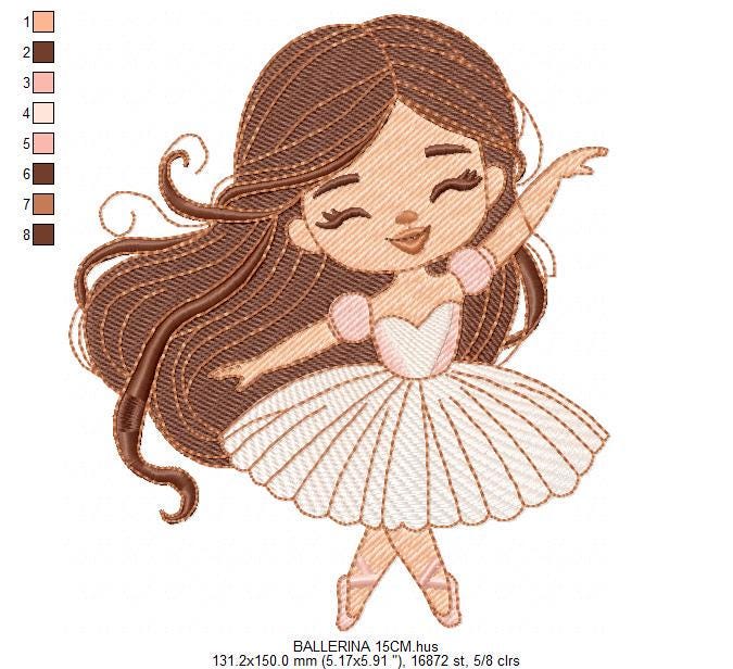 Long hair Ballerina embroidery designs - Ballet dancer machine embroidery pattern - Baby girl file - Instant download pes jef dst vp3 xxx
