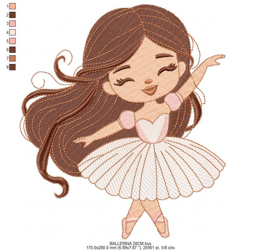 Long hair Ballerina embroidery designs - Ballet dancer machine embroidery pattern - Baby girl file - Instant download pes jef dst vp3 xxx