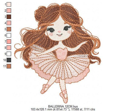 Ballerina embroidery designs - Ballet dancer with long hair machine embroidery pattern - Baby girl file - Instant download pes jef hus dst