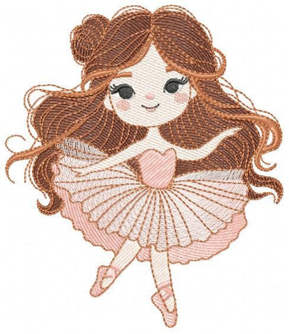 Ballerina embroidery designs - Ballet dancer with long hair machine embroidery pattern - Baby girl file - Instant download pes jef hus dst