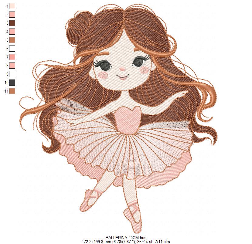 Ballerina embroidery designs - Ballet dancer with long hair machine embroidery pattern - Baby girl file - Instant download pes jef hus dst