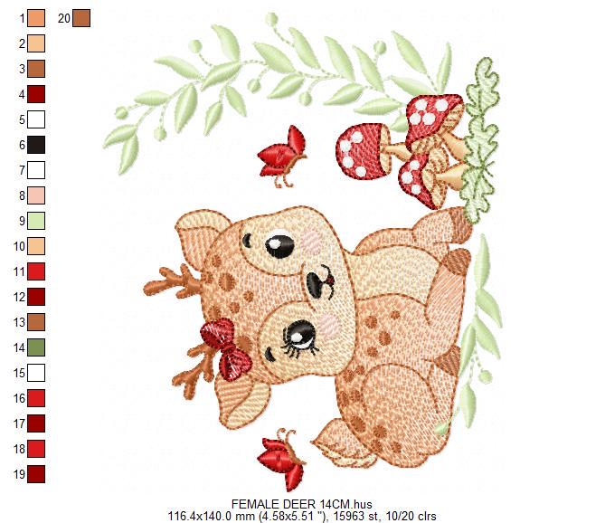 Deer with bow embroidery design - Forest Animal embroidery designs machine embroidery pattern - Deer with mushrooms - Instant download pes